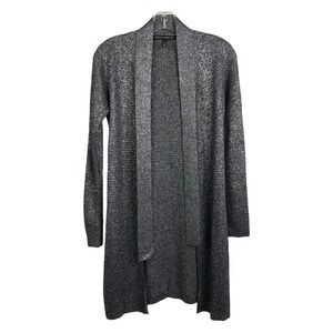 White House Black Market Womens Long Cardigan Sweater Grey Silver Open Front‎ XS